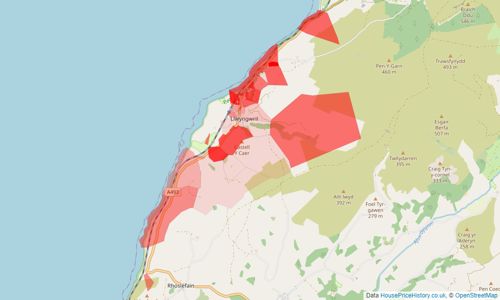 Heatmap of property prices in Llwyngwril