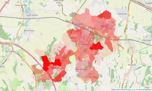 Heatmap of property prices in Longfield