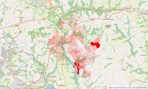 Heatmap of property prices in Lostwithiel