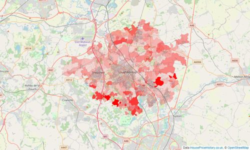 Heatmap of property prices in Loughborough