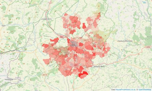 Heatmap of property prices in Ludlow