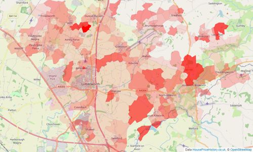 Heatmap of property prices in Lutterworth