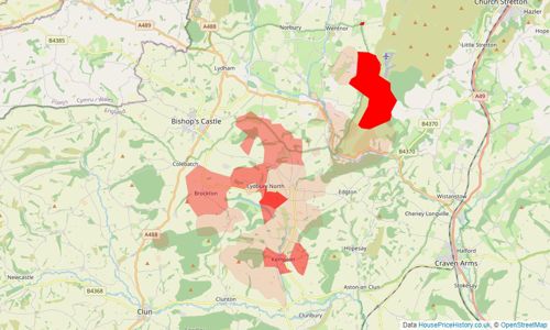 Heatmap of property prices in Lydbury North