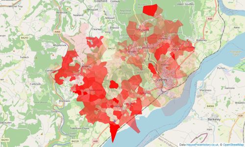 Heatmap of property prices in Lydney