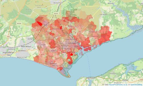 Heatmap of property prices in Lymington