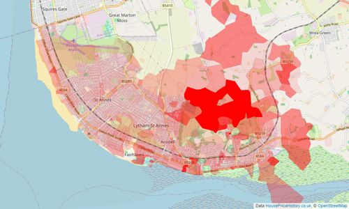 Heatmap of property prices in Lytham St Annes