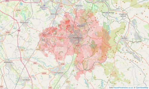 Heatmap of property prices in Macclesfield