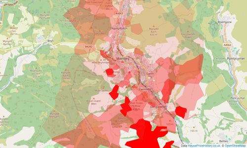 Heatmap of property prices in Maesteg