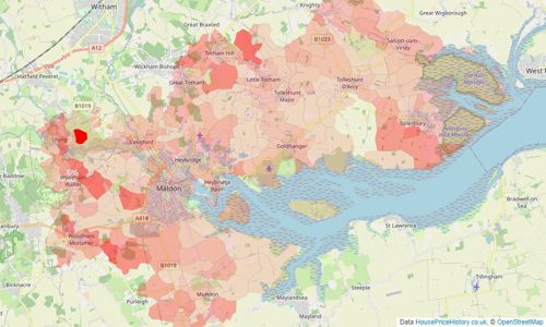 Heatmap of property prices in Maldon