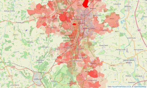 Heatmap of property prices in Malvern