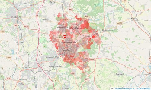 Heatmap of property prices in Mansfield