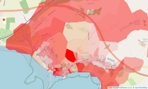 Heatmap of property prices in Marazion