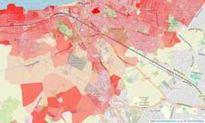 Heatmap of property prices in Westbrook, Margate