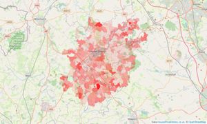 Heatmap of property prices in Market Drayton