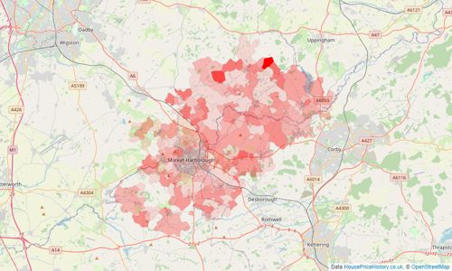 Heatmap of property prices in Market Harborough