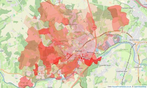 Heatmap of property prices in Marlow