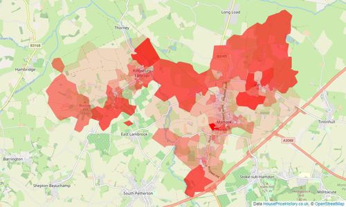 Heatmap of property prices in Martock