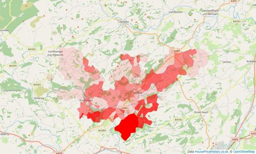 Heatmap of property prices in Meifod