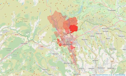 Heatmap of property prices in Merthyr Tydfil