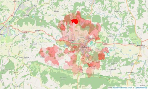 Heatmap of property prices in Midhurst