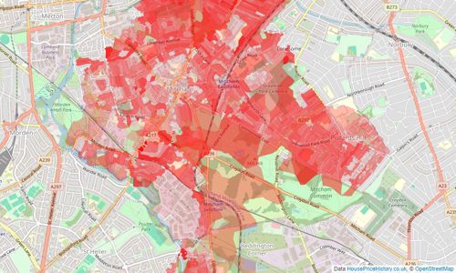 Heatmap of property prices in Mitcham