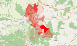 Heatmap of property prices in Mitcheldean