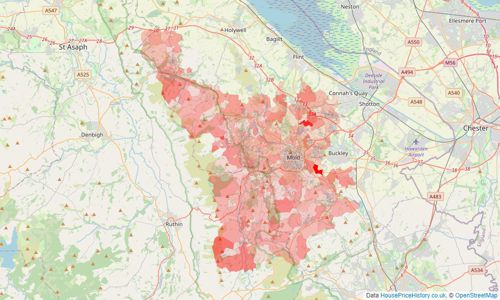 Heatmap of property prices in Mold