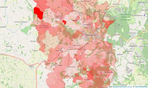 Heatmap of property prices in Monmouth