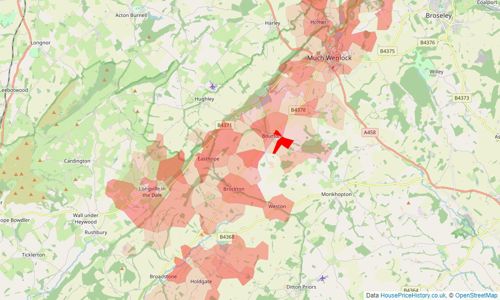 Heatmap of property prices in Much Wenlock