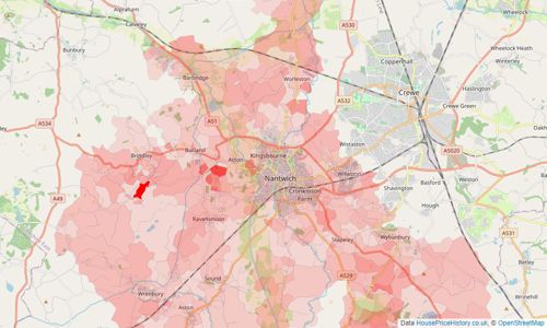 Heatmap of property prices in Nantwich