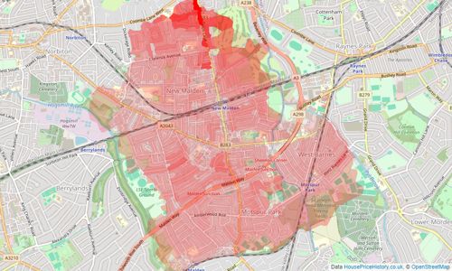 Heatmap of property prices in New Malden