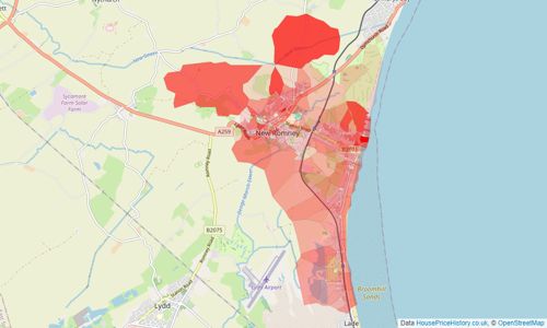 Heatmap of property prices in New Romney