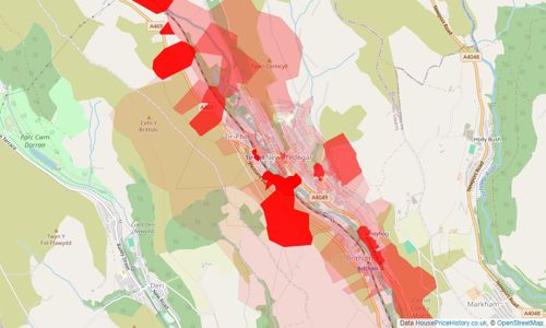 Heatmap of property prices in New Tredegar