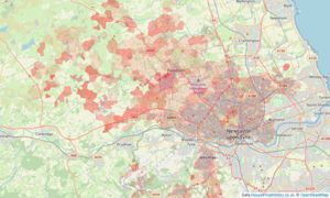 Heatmap of property prices in Newcastle Upon Tyne