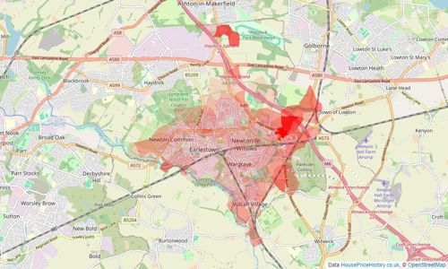 Heatmap of property prices in Newton-le-willows