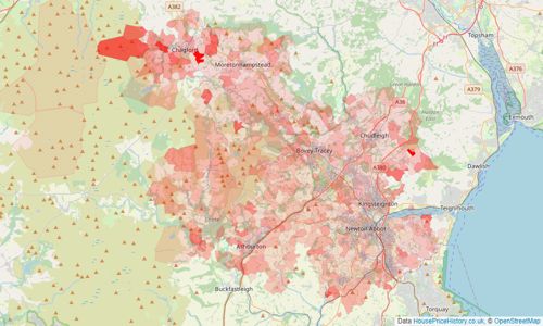 Heatmap of property prices in Newton Abbot