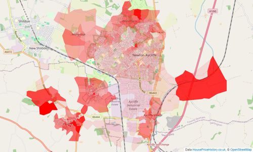 Heatmap of property prices in Newton Aycliffe