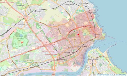 Heatmap of property prices in North Shields