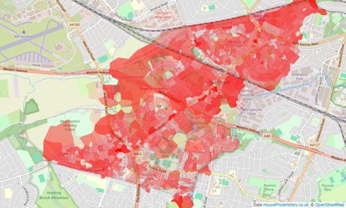 Heatmap of property prices in Northolt