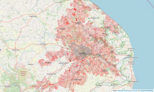 Heatmap of property prices in Norwich