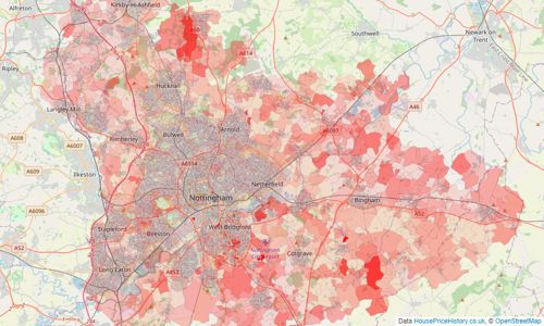 Heatmap of property prices in Nottingham