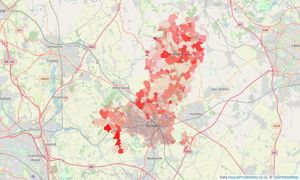 Heatmap of property prices in Nuneaton