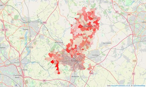 Heatmap of property prices in Nuneaton