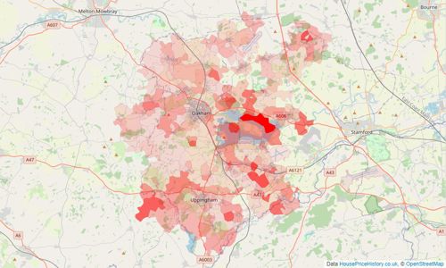 Heatmap of property prices in Oakham