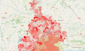 Heatmap of property prices in Okehampton