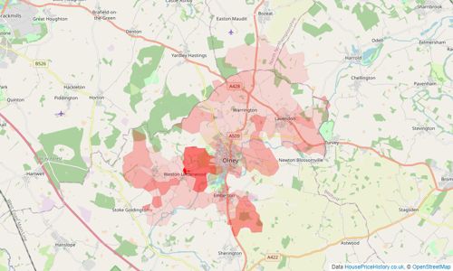 Heatmap of property prices in Olney