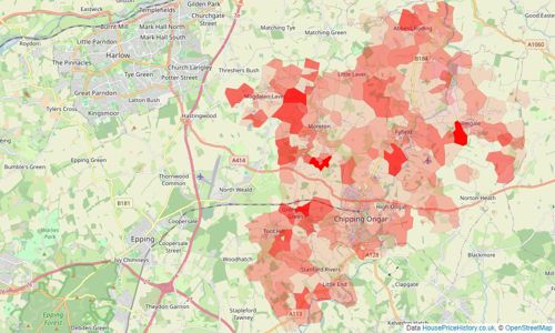 Heatmap of property prices in Ongar