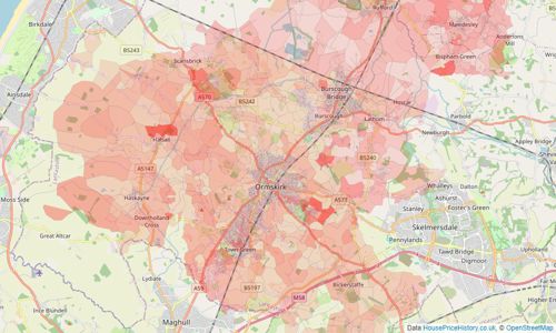 Heatmap of property prices in Ormskirk