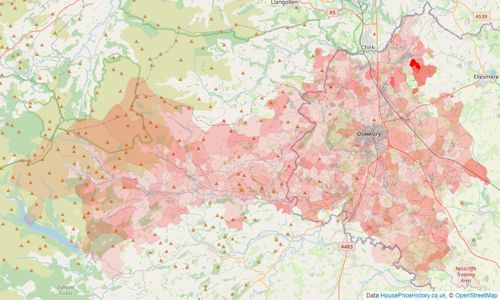 Heatmap of property prices in Oswestry