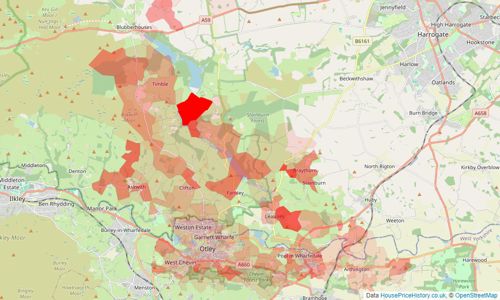 Heatmap of property prices in Otley